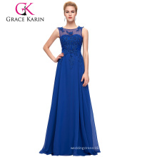 Grace Karin Plus Size Sleeveless V-Back Blue Chiffon Abendkleid für fette Frauen CL007555-6